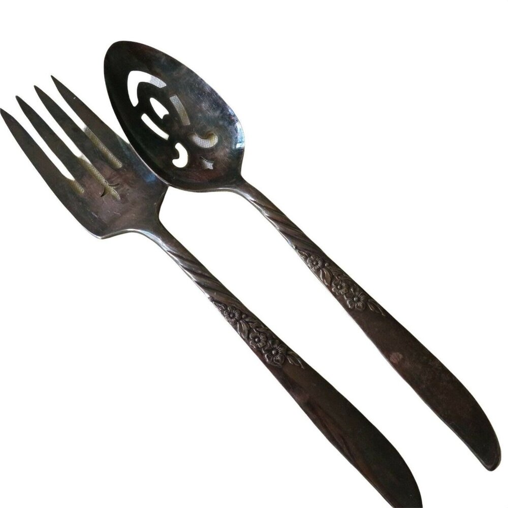 Wildwood I-Always Silverplate 1958 Wm Rogers Oneida Serving Set 2pc Fork Spoon